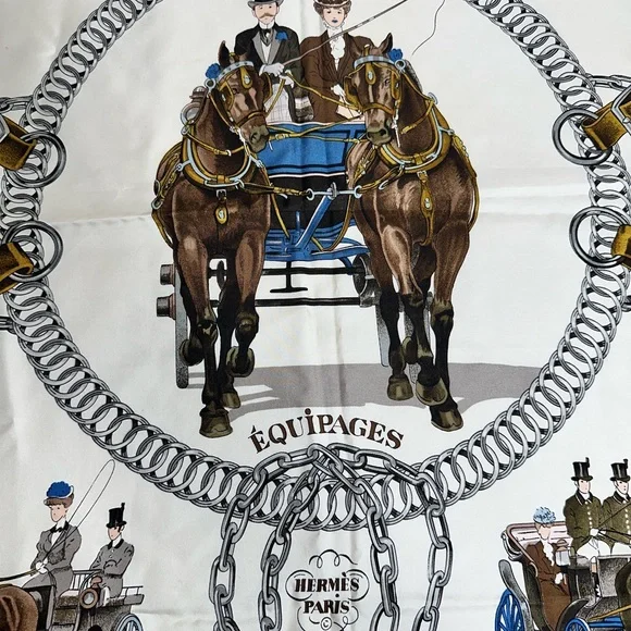 Hermes Pink, Cream & Brown 'Equipages' Silk Scarf - Picture 5 of 8